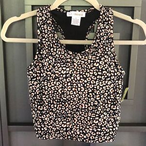 MWT LA + Image Black and beige printed razorback cropped top fitness with pads X